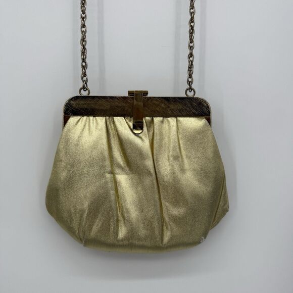 Ande Vintage Gold Metallic Evening Bag Crossbody Chain Strap Formal USA Clutch - Picture 1 of 13